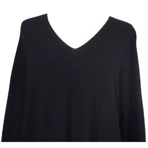 Lafayette 148 Women's Large Black Sweater Dress Mini V-Neck Long Sleeve